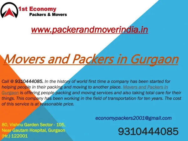 Movers and Packers in Gurgaon