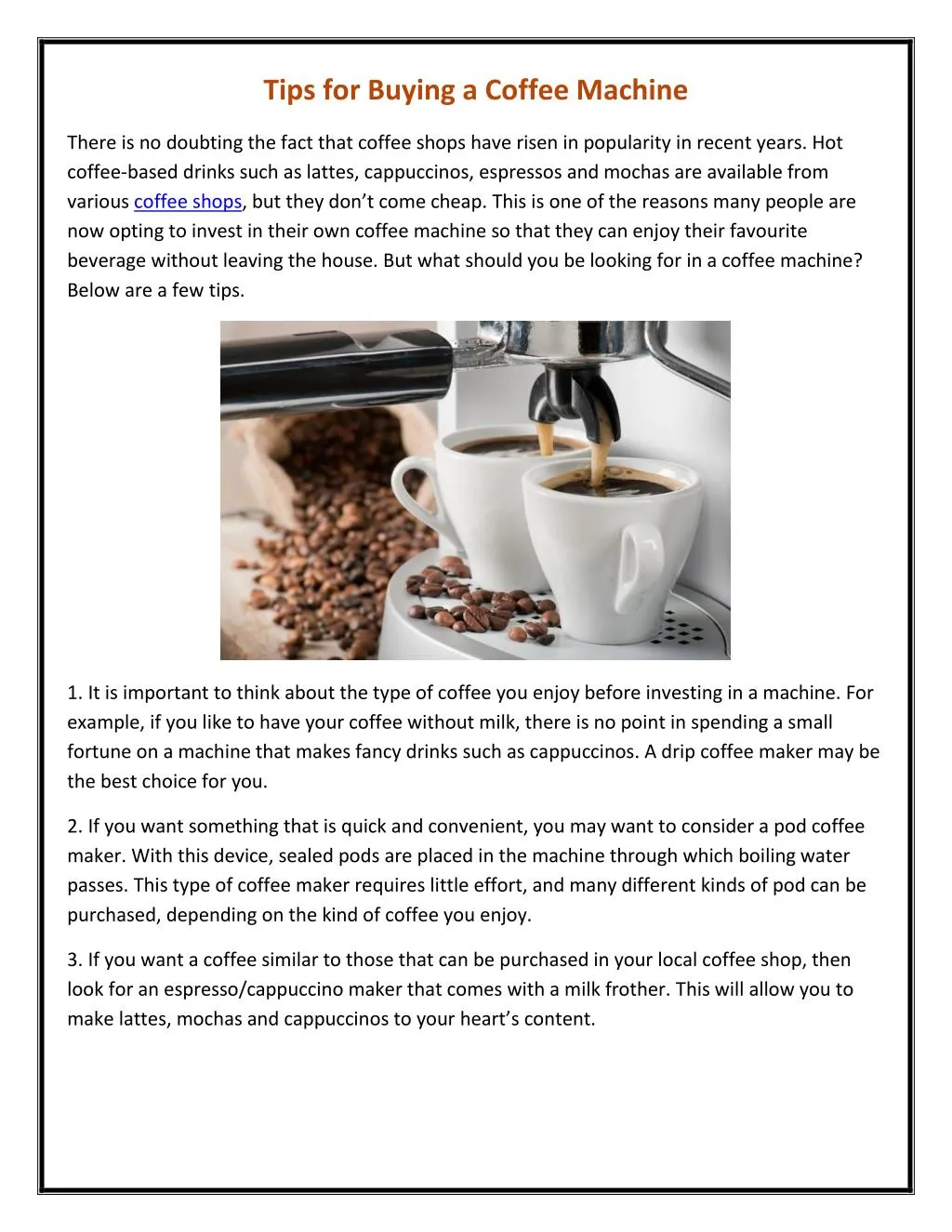 tips for buying a coffee machine