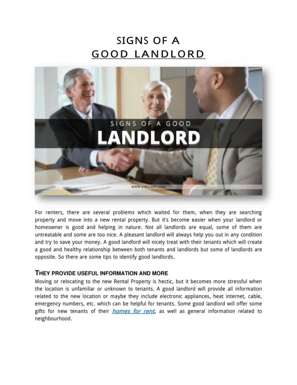 SIGNS OF A GOOD LANDLORD