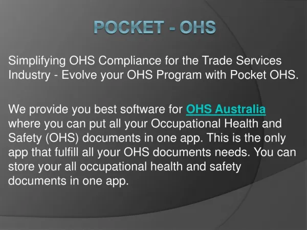 Software for OHS Australia - Pocket OHS