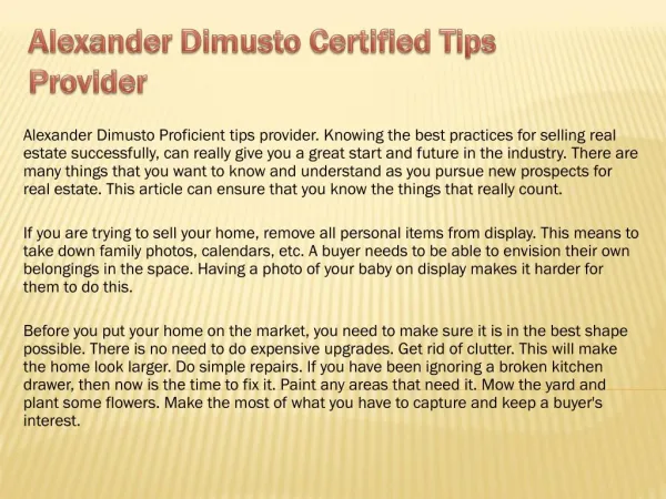 Alexander Dimusto Certified Tips Provider