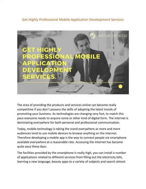 GET HIGHLY PROFESSIONAL MOBILE APPLICATION DEVELOPMENT SERVICES