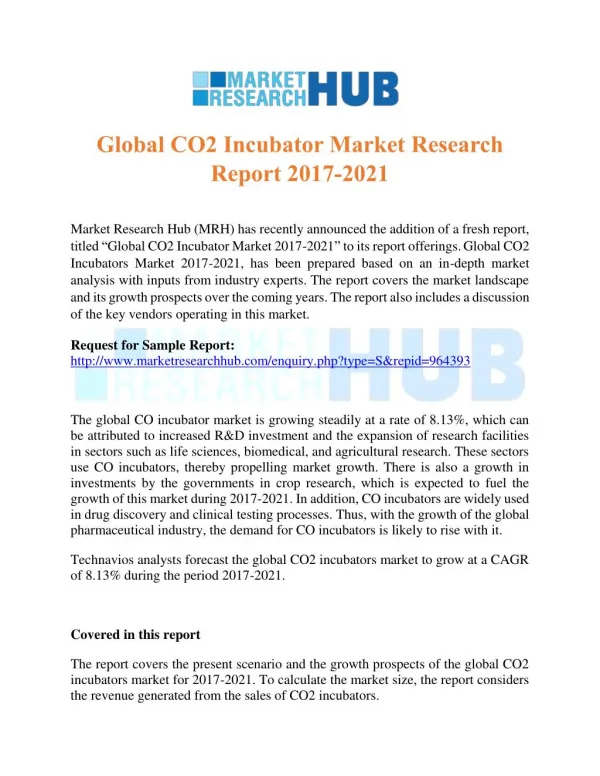 Global CO2 Incubator Market Research Report 2017-2021
