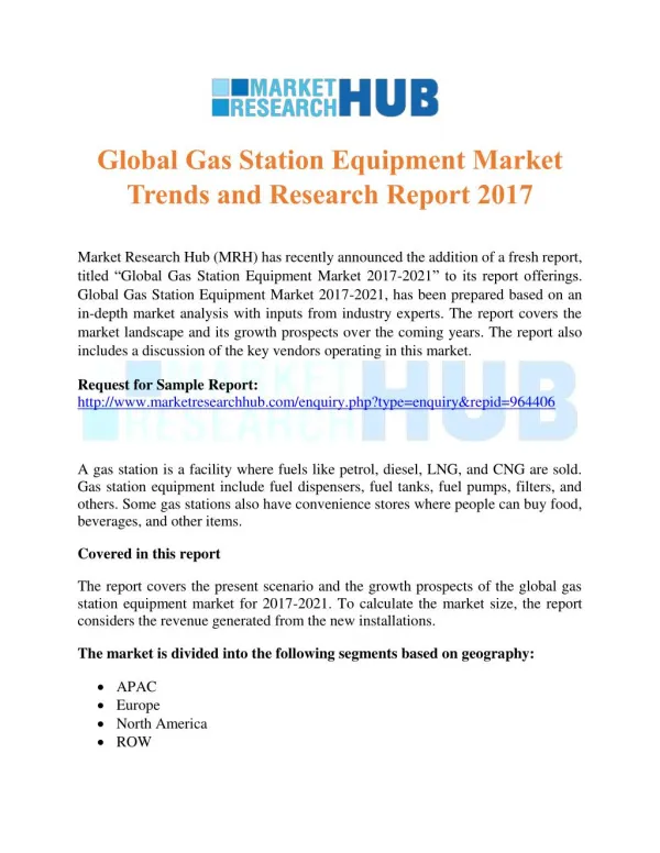 Global Gas Station Equipment Market Trends and Research Report 2017