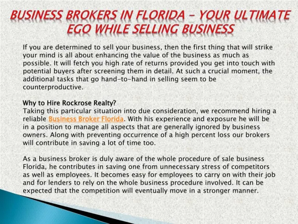 Reliable Business Broker In Florida | Hire Rockrose Realty