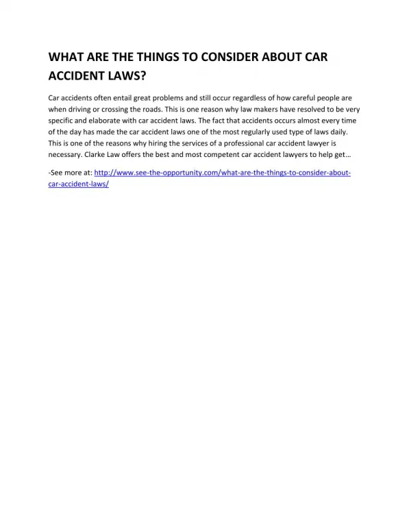 WHAT ARE THE THINGS TO CONSIDER ABOUT CAR ACCIDENT LAWS?