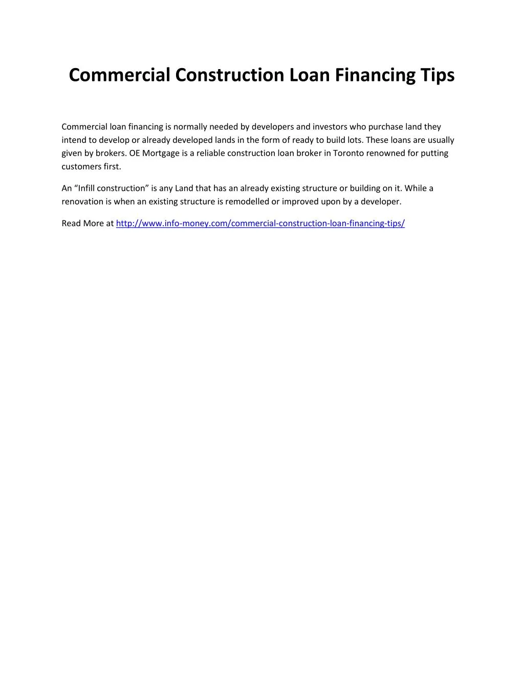 commercial construction loan financing tips