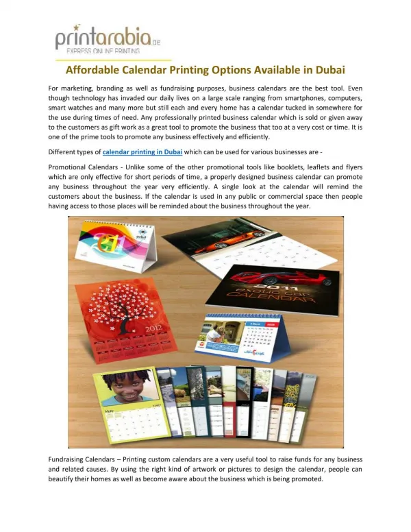 Affordable Calendar Printing Options in Dubai