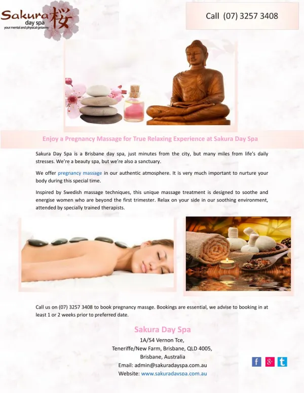 Enjoy a Pregnancy Massage for True Relaxing Experience at Sakura Day Spa