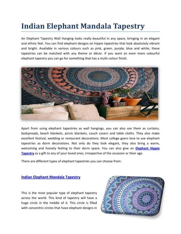 Elephant Tapestry Wall Hangings | Indian Elephant Mandala Tapestry