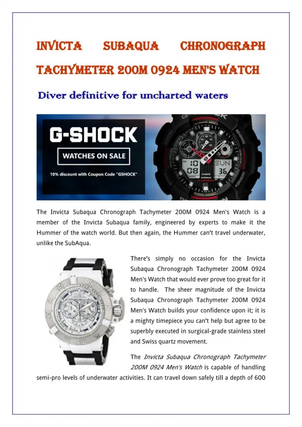 Invicta Subaqua Chronograph Tachymeter 200M 0924 Men's Watch