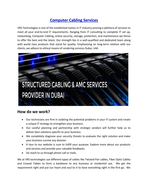 Computer Cabling Services in Dubai