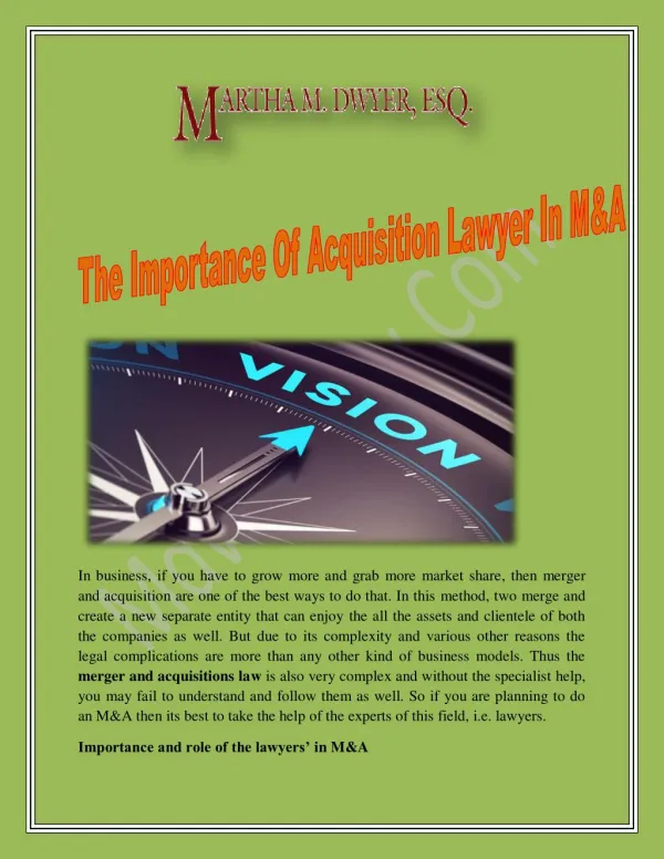 The Importance Of Acquisition Lawyer In M&A