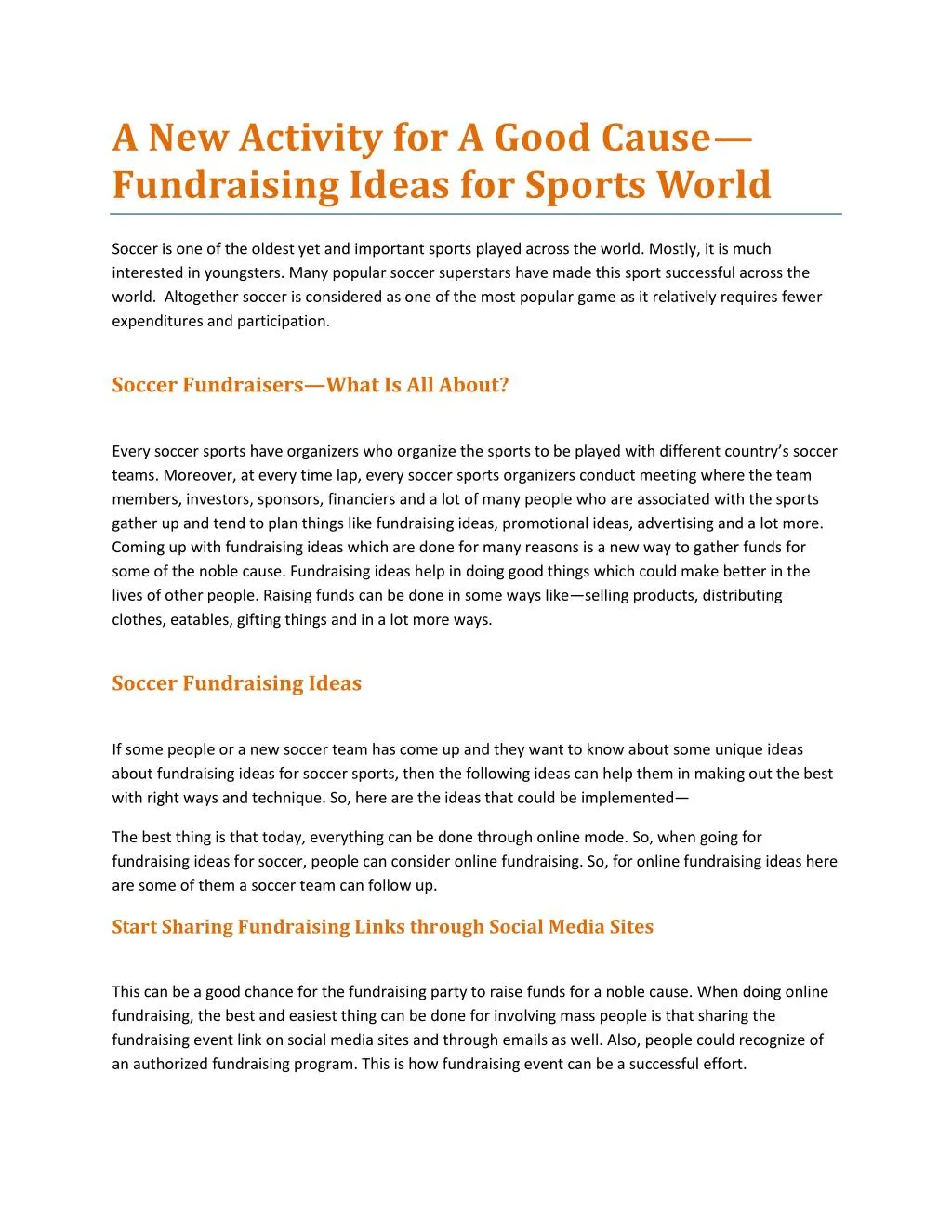 a new activity for a good cause fundraising ideas