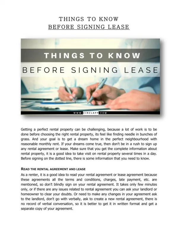 THINGS TO KNOW BEFORE SIGNING LEASE