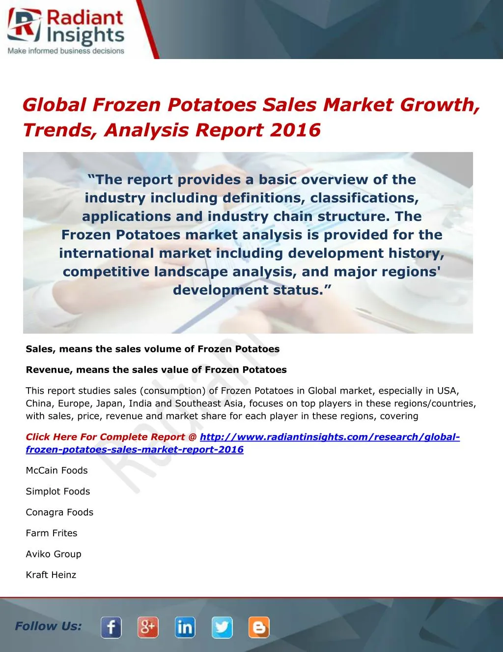 global frozen potatoes sales market growth trends