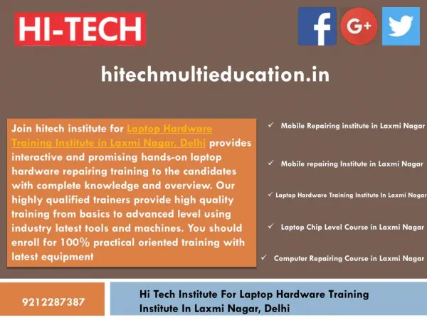 Hi Tech Training Institute For Mobile Repairing Course in Laxmi Nagar, Delhi