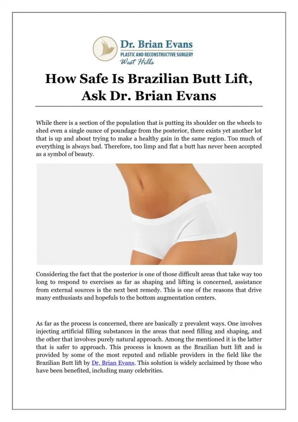 How Safe Is Brazilian Butt Lift, Ask Dr. Brian Evans