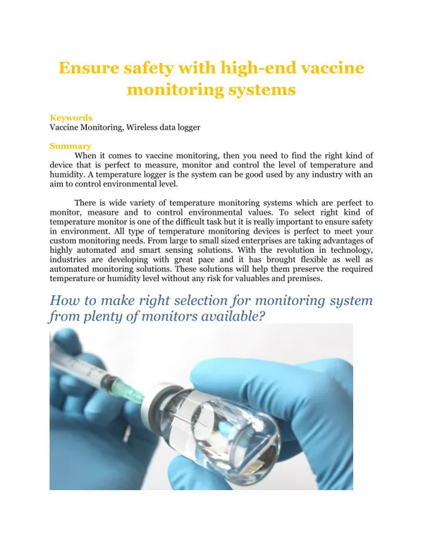 Ensure safety with high-end vaccine monitoring systems