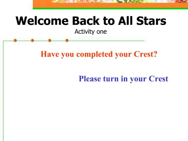 Welcome Back to All Stars Activity one