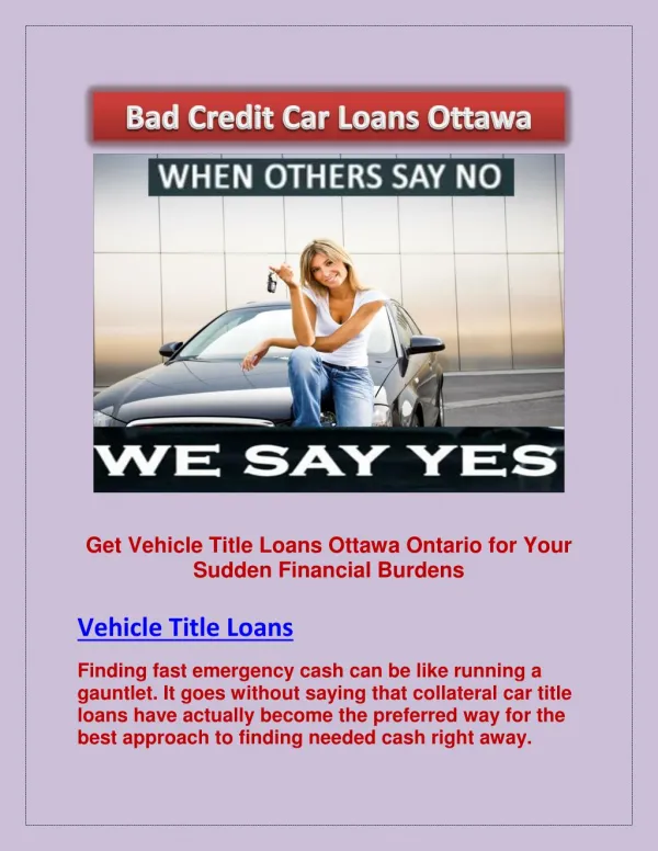 Bad credit car loans Ottawa