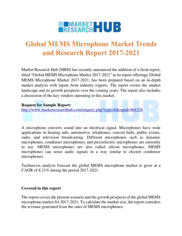 Global MEMS Microphone Market Trends and Research Report 2017-2021