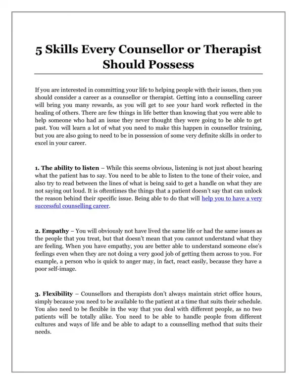 5 Skills Every Counsellor or Therapist Should Possess