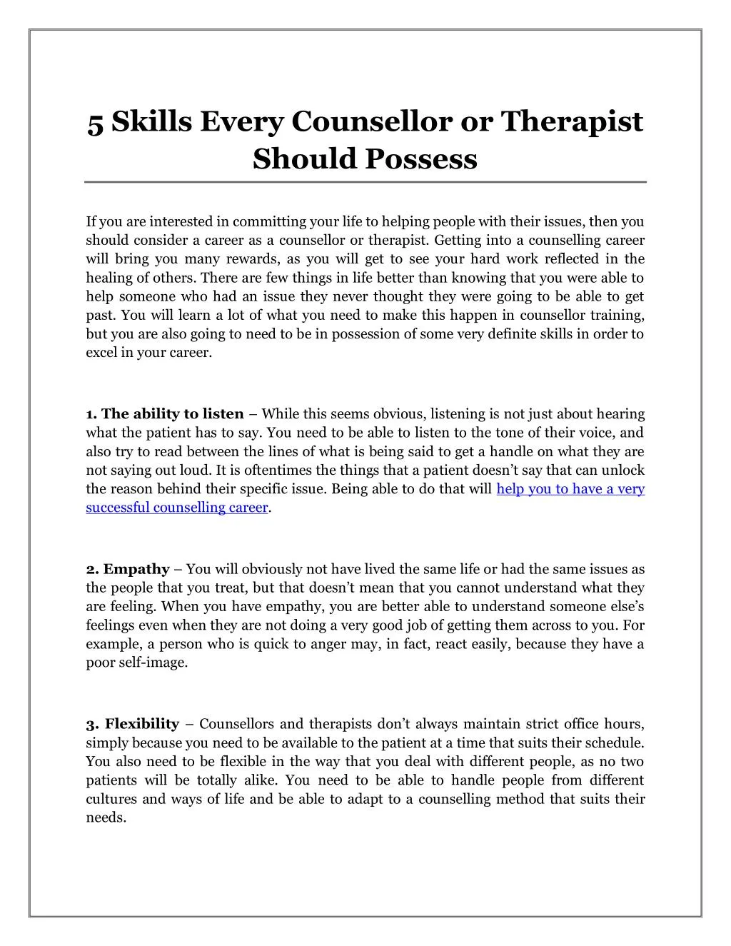 5 skills every counsellor or therapist should
