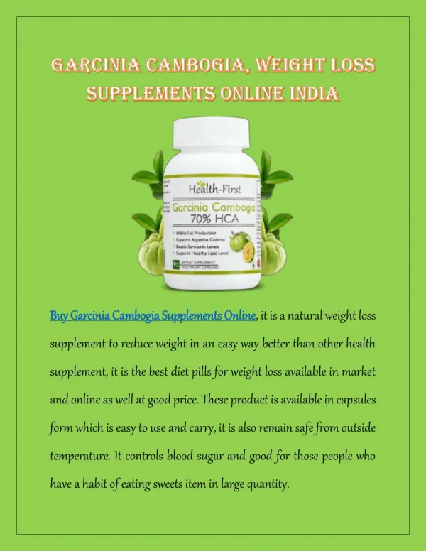 Garcinia Cambogia, Weight Loss Supplements Online India