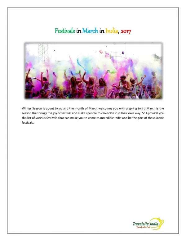 Festivals In March In India, 2017