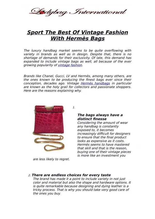 Sport The Best Of Vintage Fashion With Hermès Bags