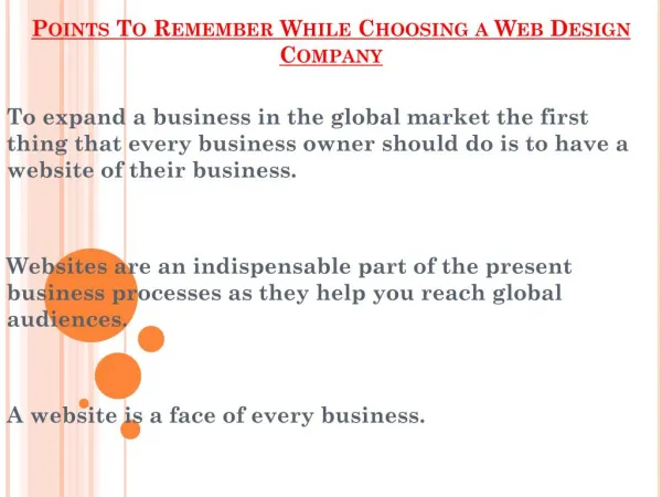 Points To Remember While Choosing a Web Design Company