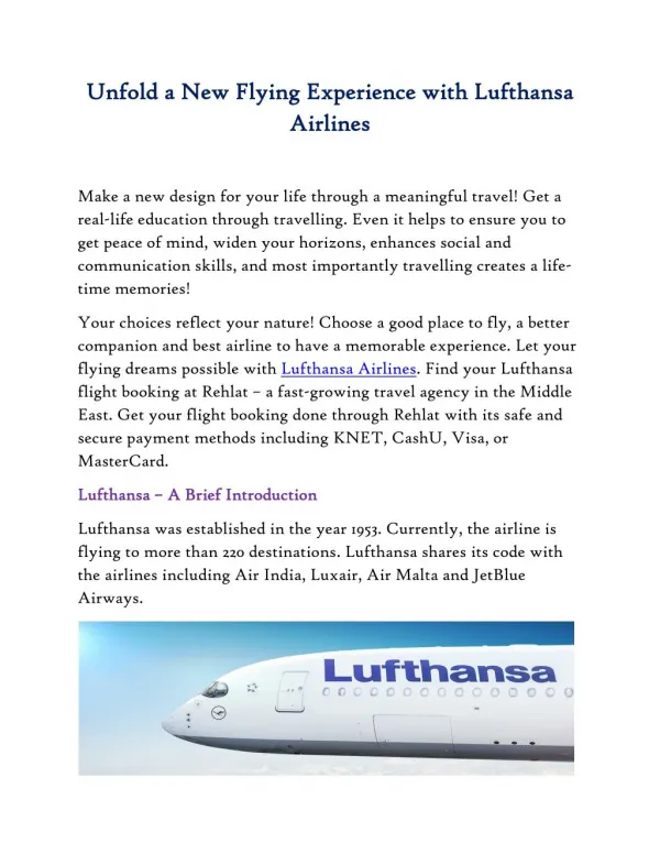 Unfold a New Flying Experience with Lufthansa Airlines