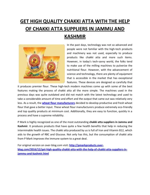 GET HIGH QUALITY CHAKKI ATTA WITH THE HELP OF CHAKKI ATTA SUPPLIERS IN JAMMU AND KASHMIR