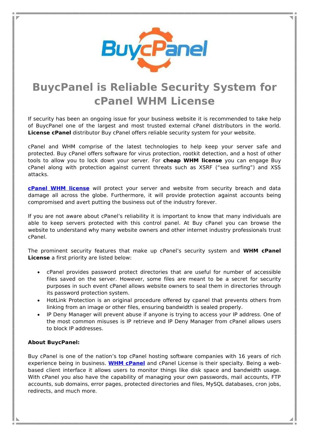 buycpanel is reliable security system for cpanel