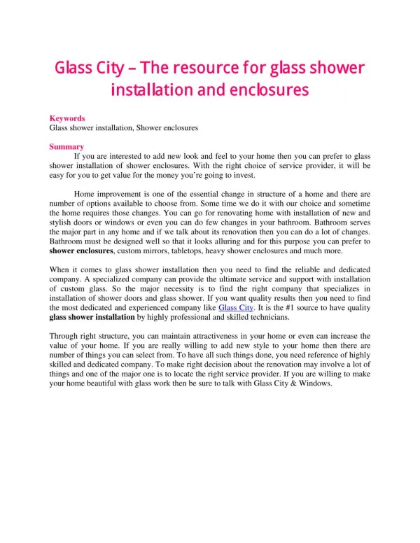 Glass City – The resource for glass shower installation and enclosures