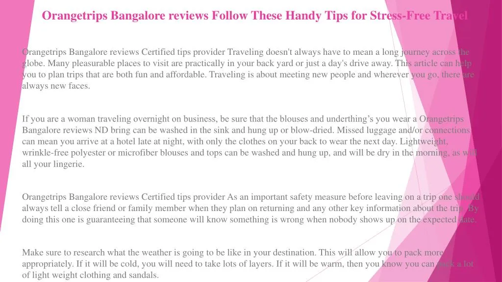 orangetrips bangalore reviews follow these handy tips for stress free travel