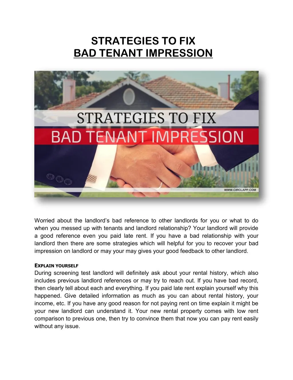 strategies to fix bad tenant impression