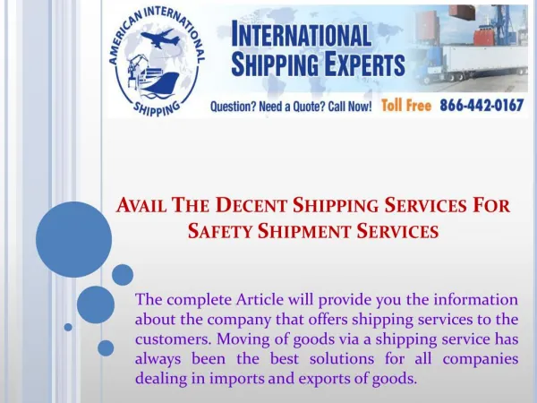 Avail The Decent Shipping Services For Safety Shipment Services