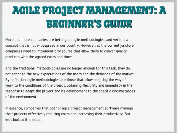 Agile Project Management: A Beginner's Guide