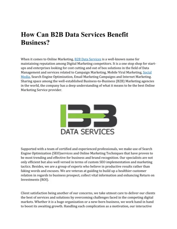 How Can B2B Data Services Benefit Business?