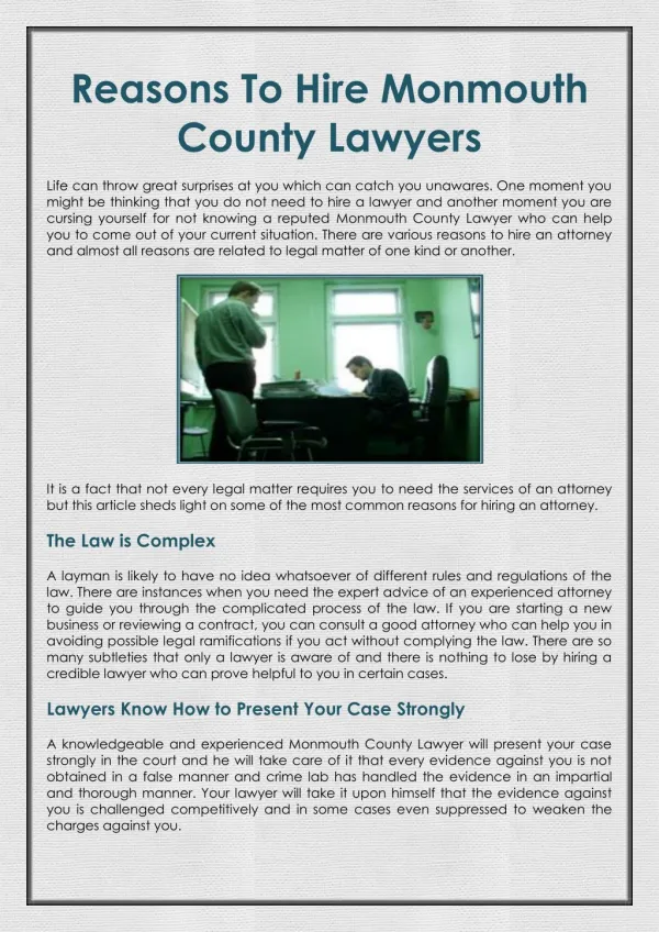 Reasons To Hire Monmouth County Lawyers