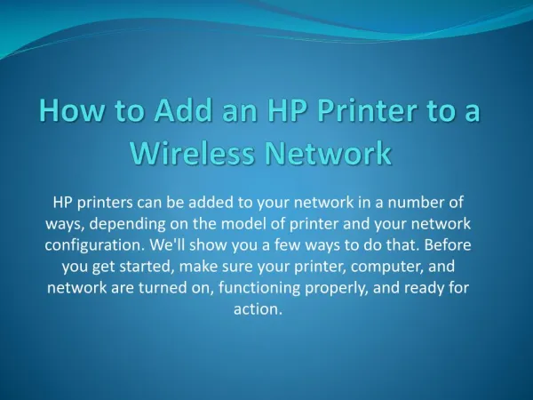 How to Add an HP Printer to a Wireless Network