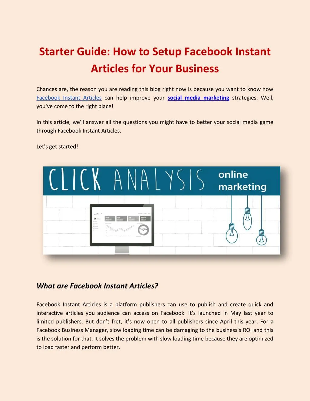 starter guide how to setup facebook instant