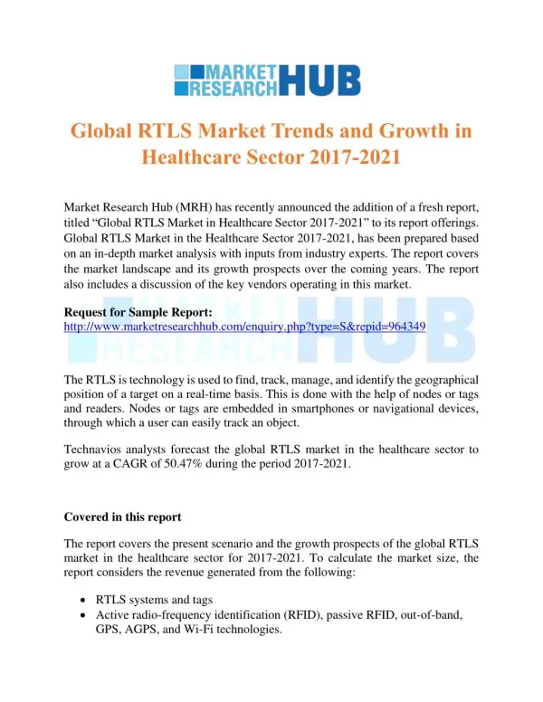 Global RTLS Market Trends and Growth in Healthcare Sector 2017-2021