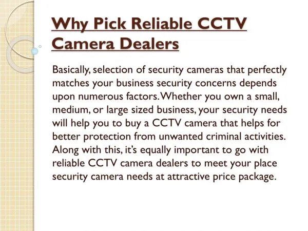 Why Pick Reliable CCTV Camera Dealers