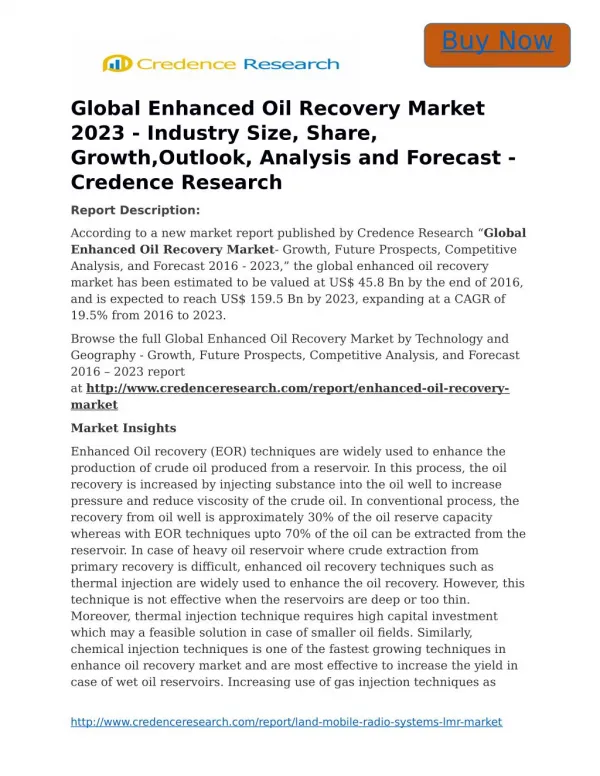 Global Enhanced Oil Recovery Market 2023 - Industry Size, Share, Growth,Outlook, Analysis and Forecast - Credence Resea