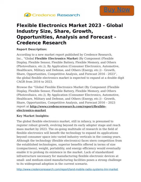Flexible Electronics Market 2023 - Global Industry Size, Share, Growth, Opportunities, Analysis and Forecast - Credence