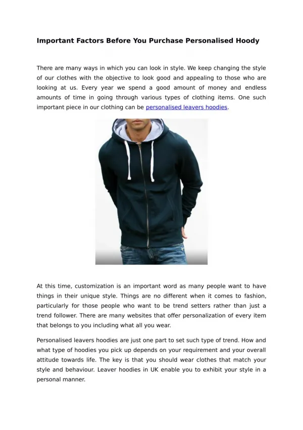 Important Factors Before You Purchase Personalised Hoody