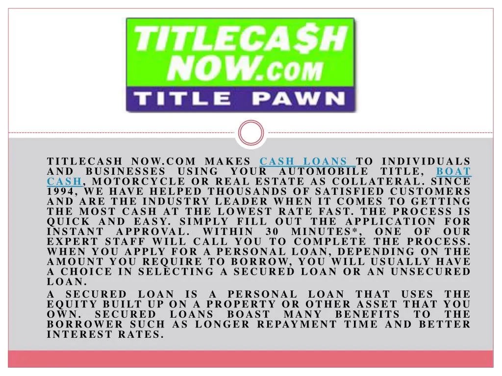 titlecash now com makes cash loans to individuals